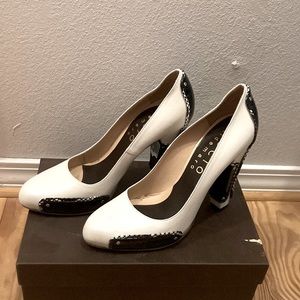 Patent leather and purple snake skin detail, pristine condition in box, size 38